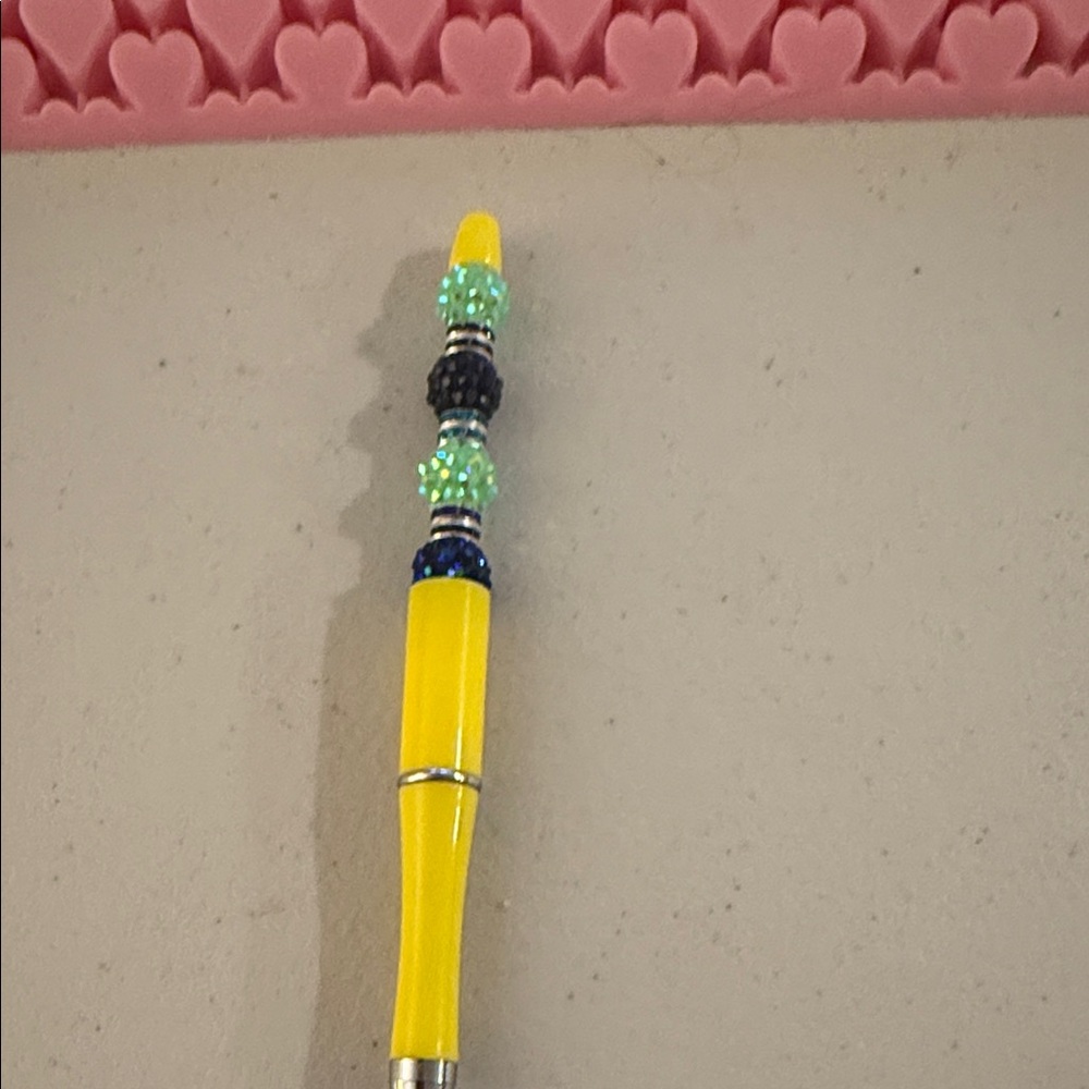 Yellow Bejeweled Beaded Refillable Ballpoint Pen